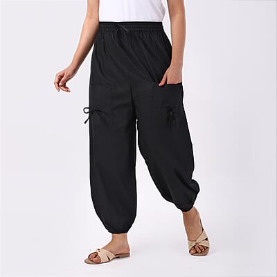 Black 2 Front Pocket Harem Pants with Ankle Cuffs Drawstring - One Size Fits Most