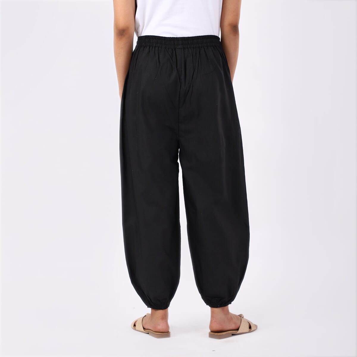Black 2 Front Pocket Harem Pants with Ankle Cuffs Drawstring - One Size Fits Most image number 5