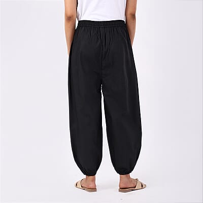 Black 2 Front Pocket Harem Pants with Ankle Cuffs Drawstring - One Size Fits Most