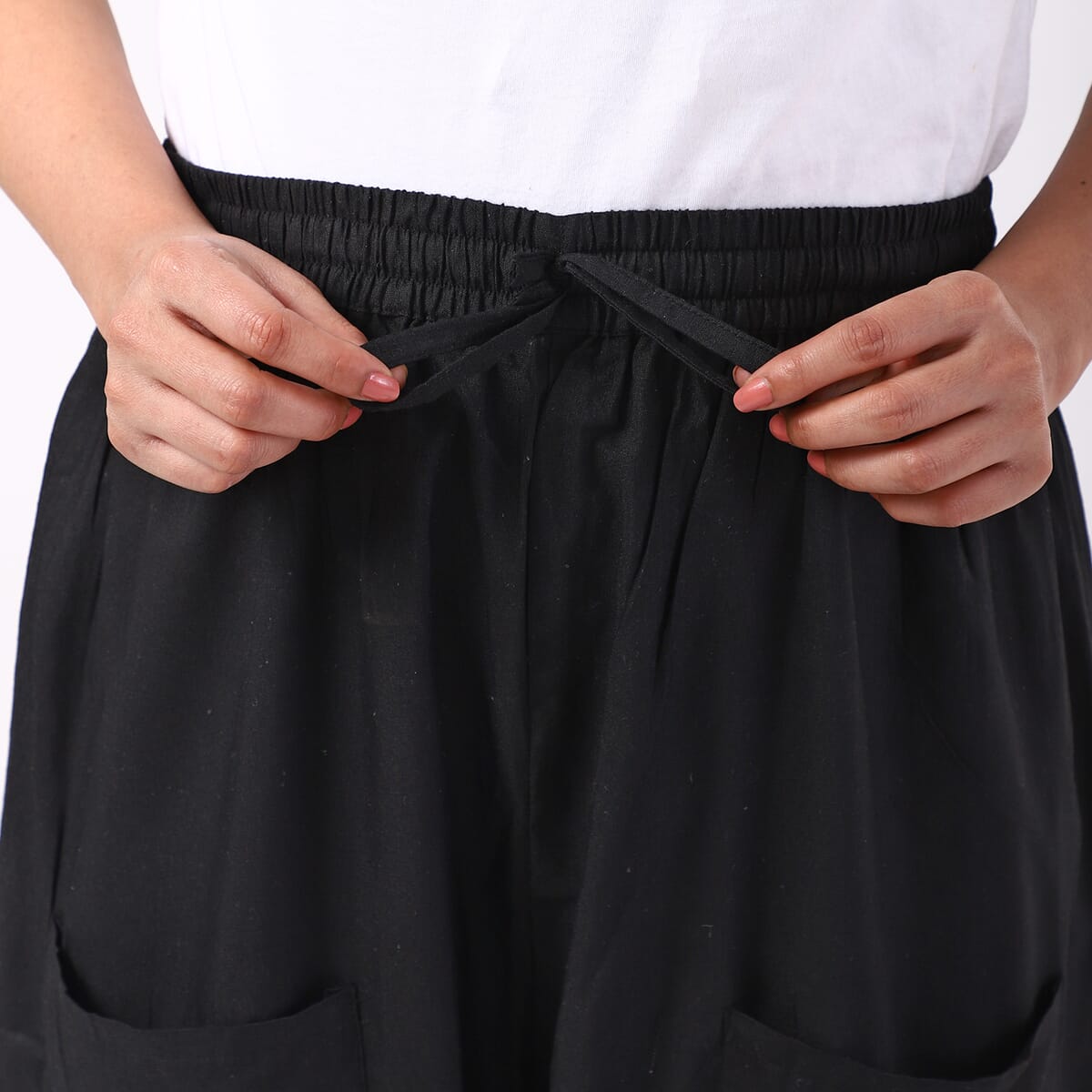 Black 2 Front Pocket Harem Pants with Ankle Cuffs Drawstring - One Size Fits Most image number 6