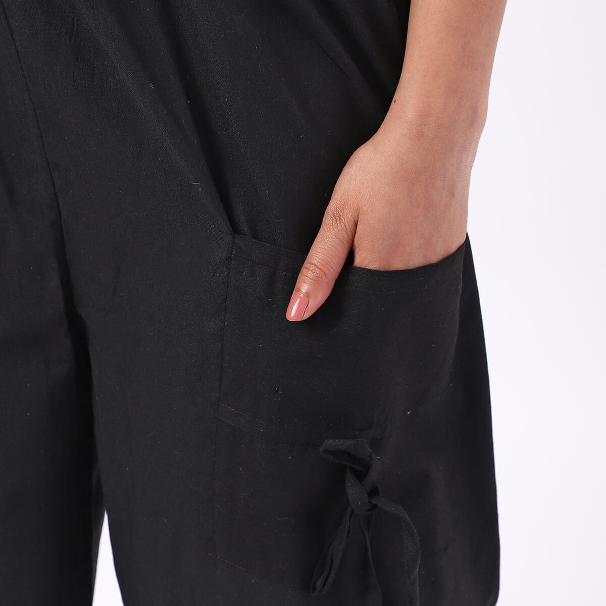 Black 2 Front Pocket Harem Pants with Ankle Cuffs Drawstring - One Size Fits Most image number 7