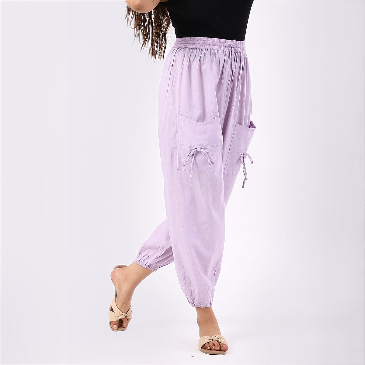 Mauve 2 Front Pocket Harem Pants with Ankle Cuffs Drawstring - One Size Fits Most image number 3