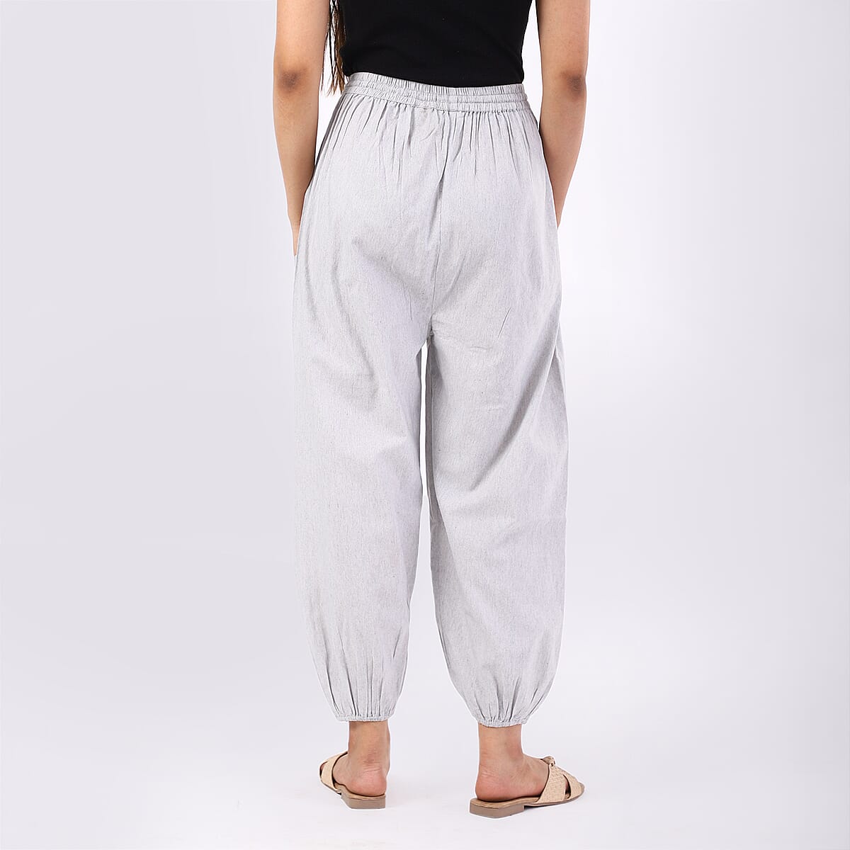 Gray 2 Front Pocket Harem Pants with Ankle Cuffs Drawstring - One Size Fits Most image number 5