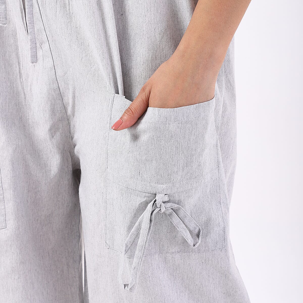 Gray 2 Front Pocket Harem Pants with Ankle Cuffs Drawstring - One Size Fits Most image number 6