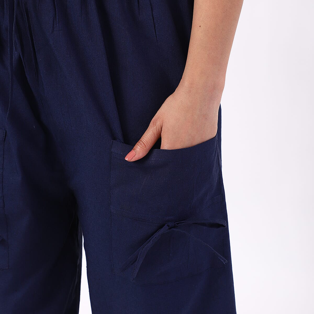 Navy 2 Front Pocket Harem Pants with Ankle Cuffs Drawstring - One Size Fits Most image number 6