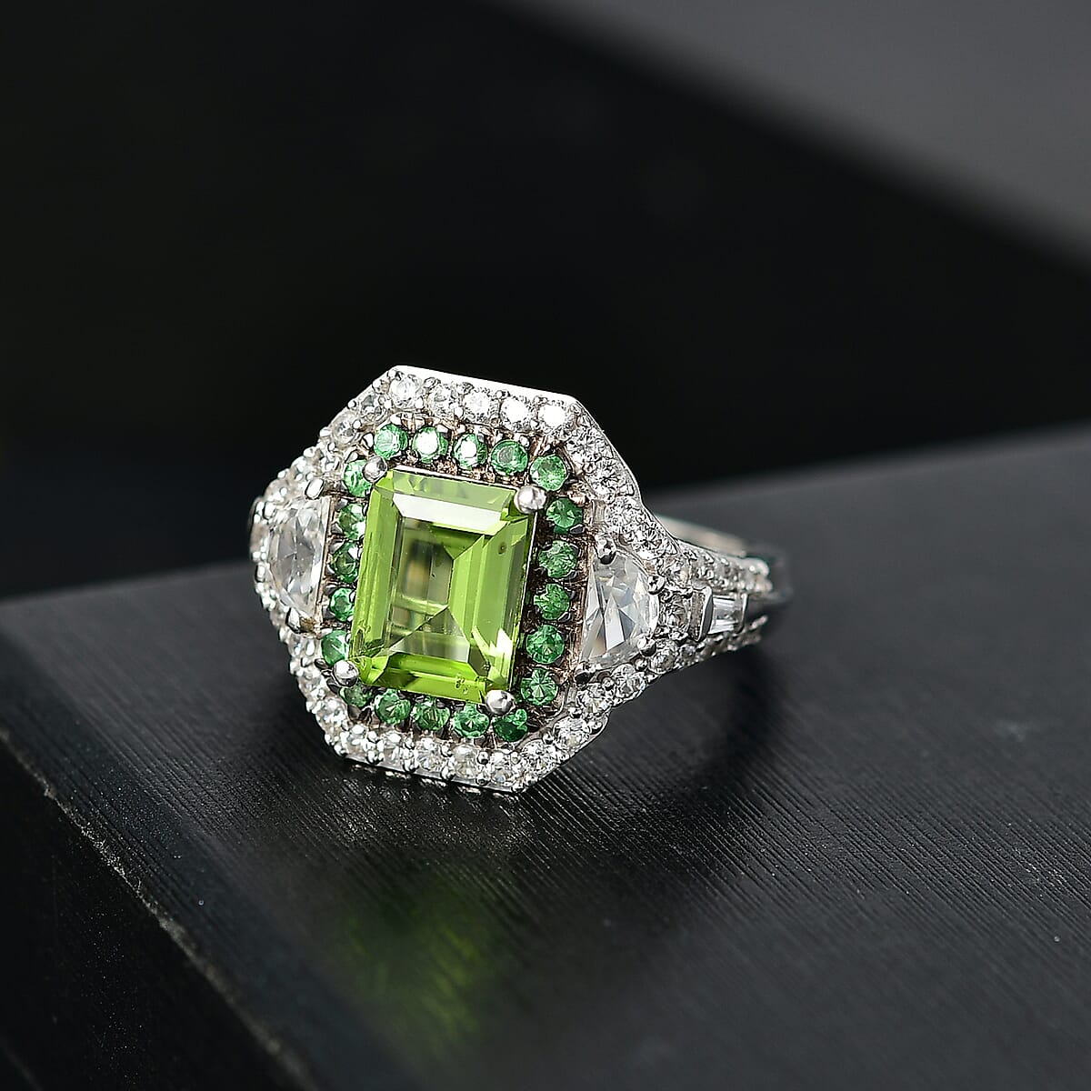 D'Joy Hebei Peridot and Multi Gemstone 4.30 ctw Ring in Rhodium Over Sterling Silver (Size 10.0) image number 1