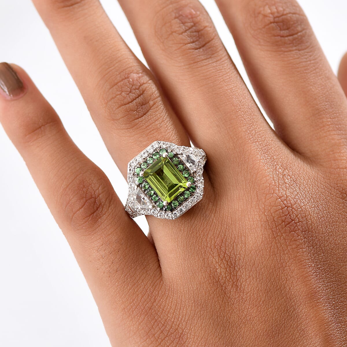 D'Joy Hebei Peridot and Multi Gemstone 4.30 ctw Ring in Rhodium Over Sterling Silver (Size 10.0) image number 2
