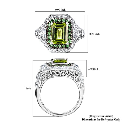 D'Joy Hebei Peridot and Multi Gemstone 4.30 ctw Halo Harmony Ring in Rhodium Over Sterling Silver (Size 10.0)