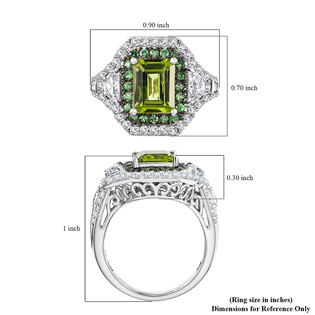 D'Joy Hebei Peridot and Multi Gemstone 4.30 ctw Halo Harmony Ring in Rhodium Over Sterling Silver (Size 5.0) image number 5