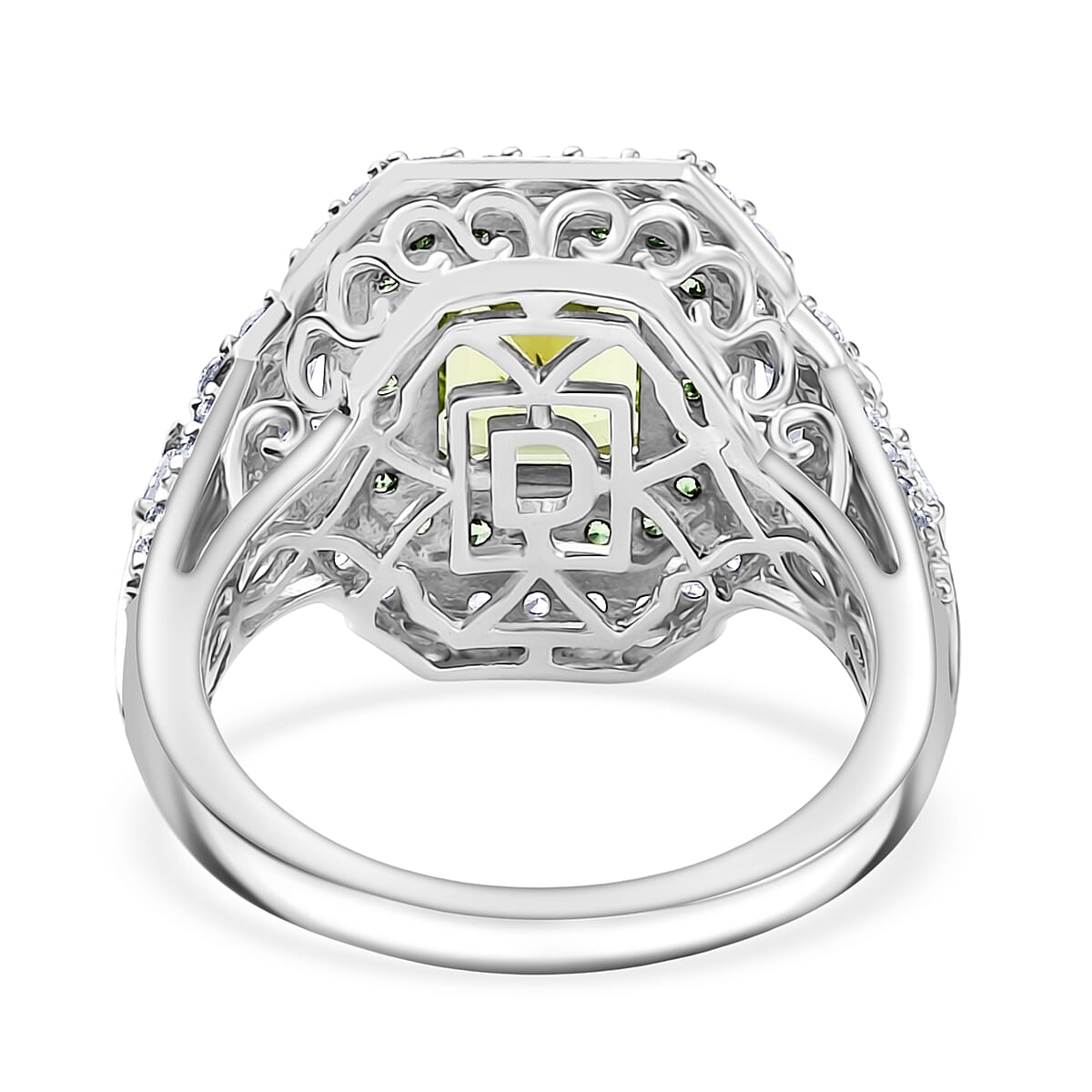 D'Joy Hebei Peridot and Multi Gemstone 4.30 ctw Halo Harmony Ring in Rhodium Over Sterling Silver (Size 8.0) image number 4