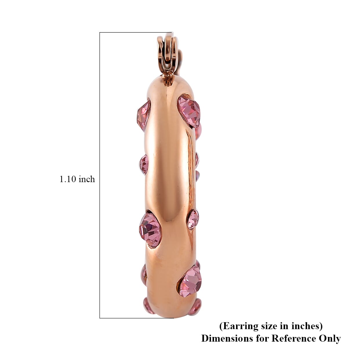Pink Austrian Crystal Hoop Earrings in ION Plated RG Stainless Steel image number 4