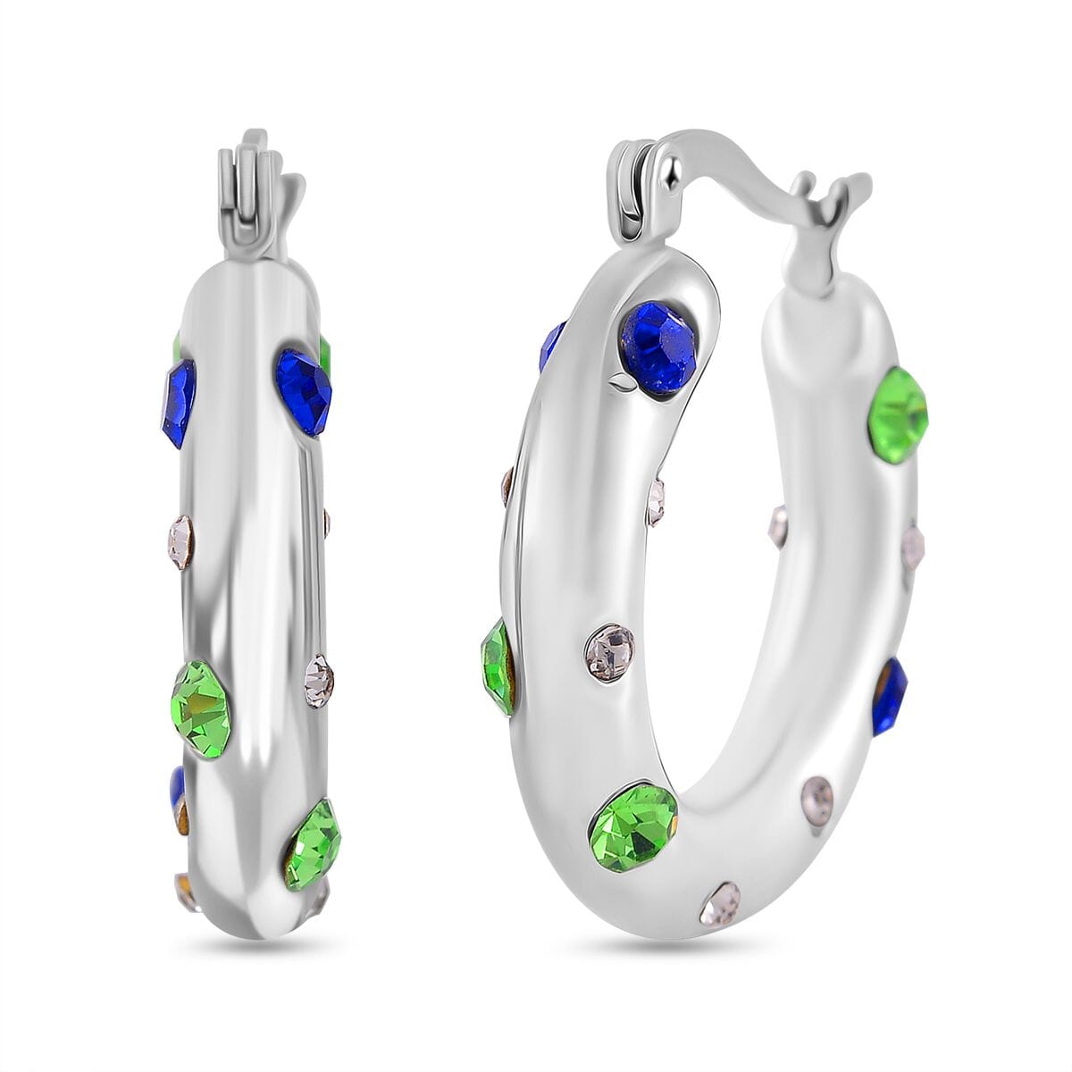 Multi Color Austrian Crystal Hoop Earrings in Stainless Steel image number 0
