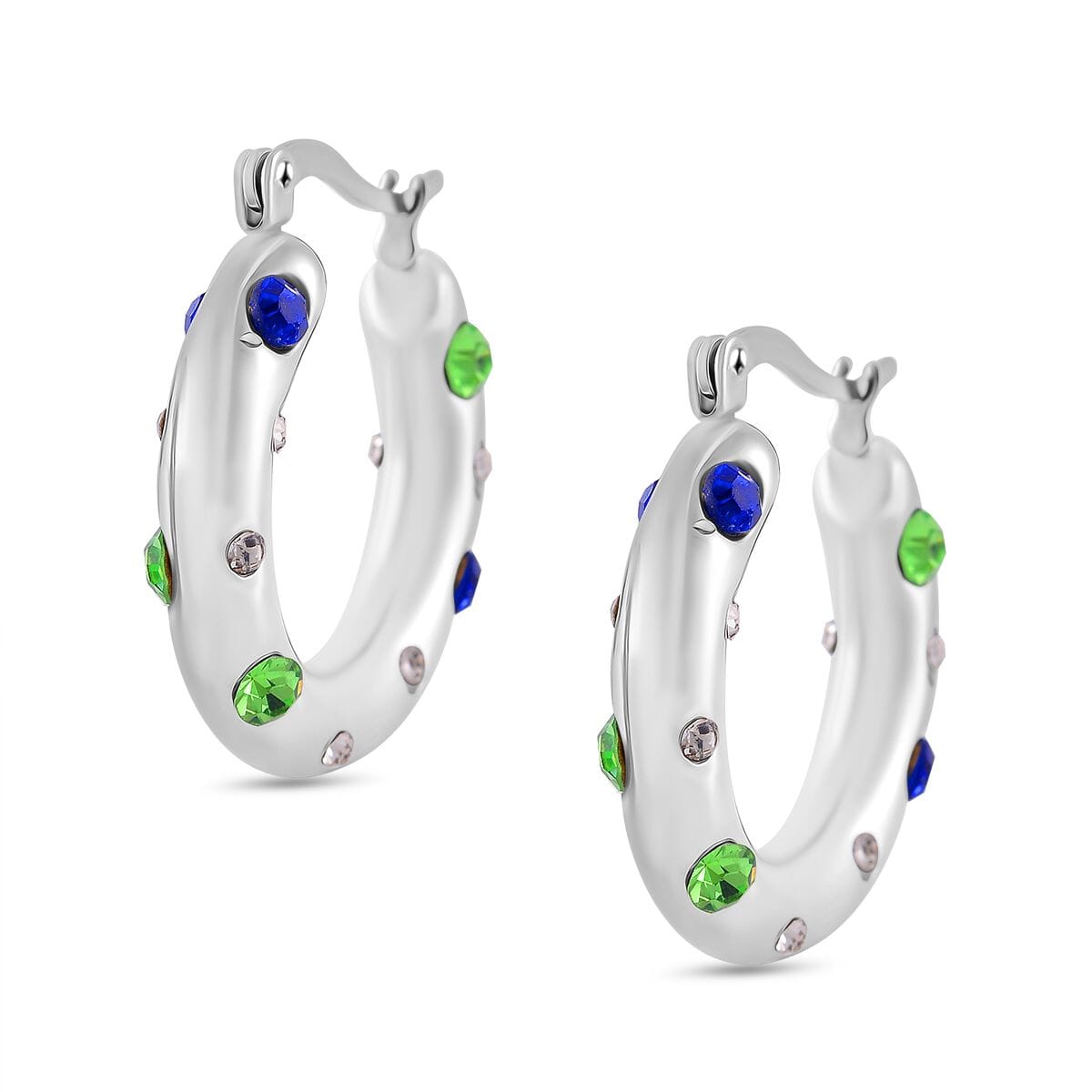 Multi Color Austrian Crystal Hoop Earrings in Stainless Steel image number 3
