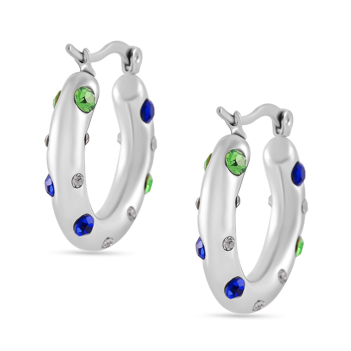 Multi Color Austrian Crystal Hoop Earrings in Stainless Steel image number 5