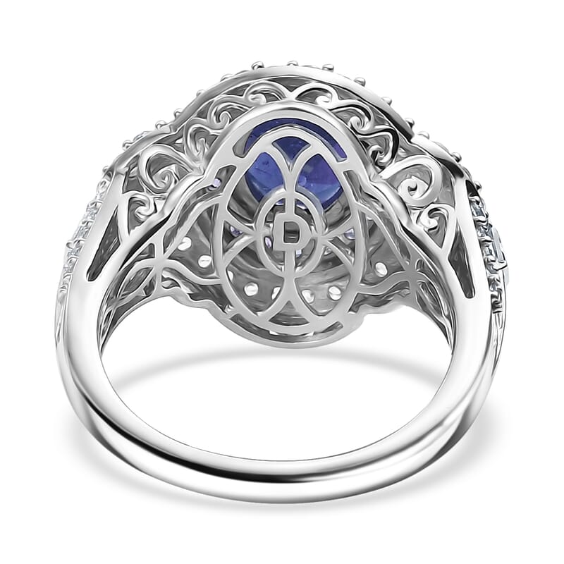 D'Joy Kashmir Kyanite and Multi Gemstone 4.70 ctw Halo Harmony Ring in Rhodium Over Sterling Silver (Size 10.0)