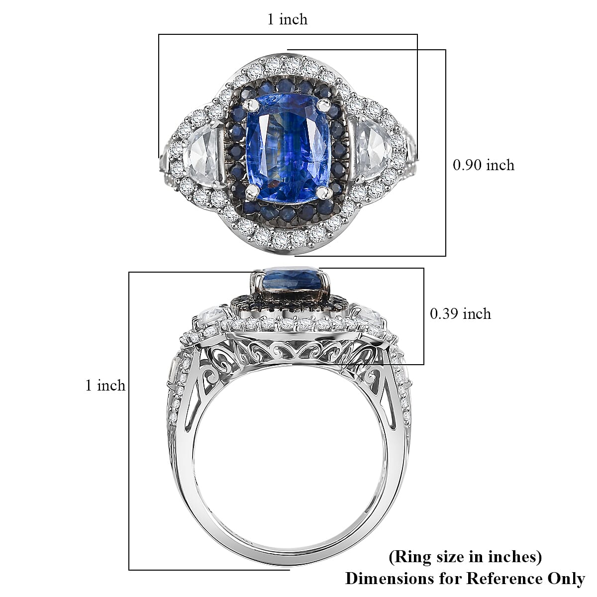 D'Joy Kashmir Kyanite and Multi Gemstone 4.70 ctw Halo Harmony Ring in Rhodium Over Sterling Silver (Size 10.0)
