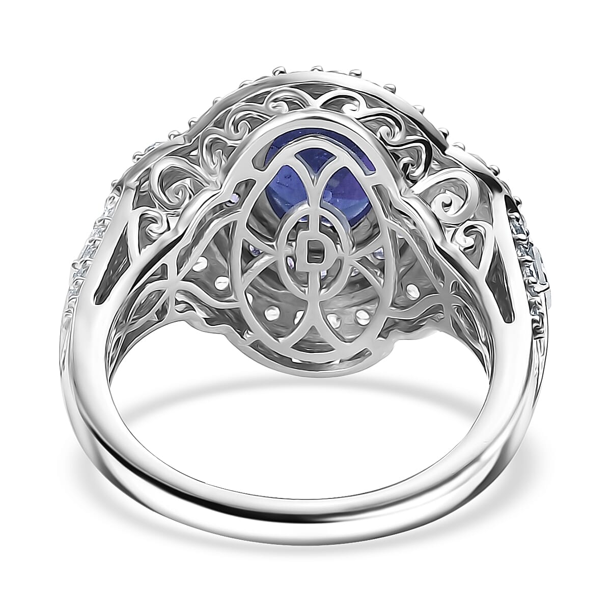 D'Joy Kashmir Kyanite and Multi Gemstone 4.70 ctw Halo Harmony Ring in Rhodium Over Sterling Silver (Size 6.0)