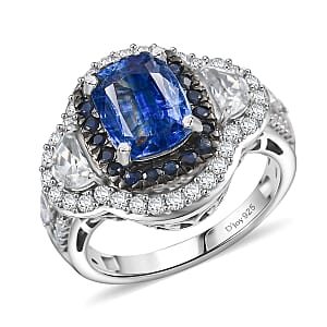 D'Joy Kashmir Kyanite and Multi Gemstone 4.70 ctw Halo Harmony Ring in Rhodium Over Sterling Silver (Size 7.0)