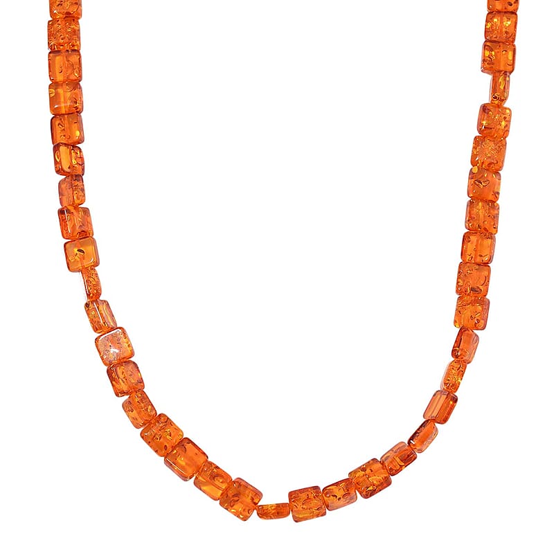 Simulated Amber Cushion Beaded Necklace 21 Inches