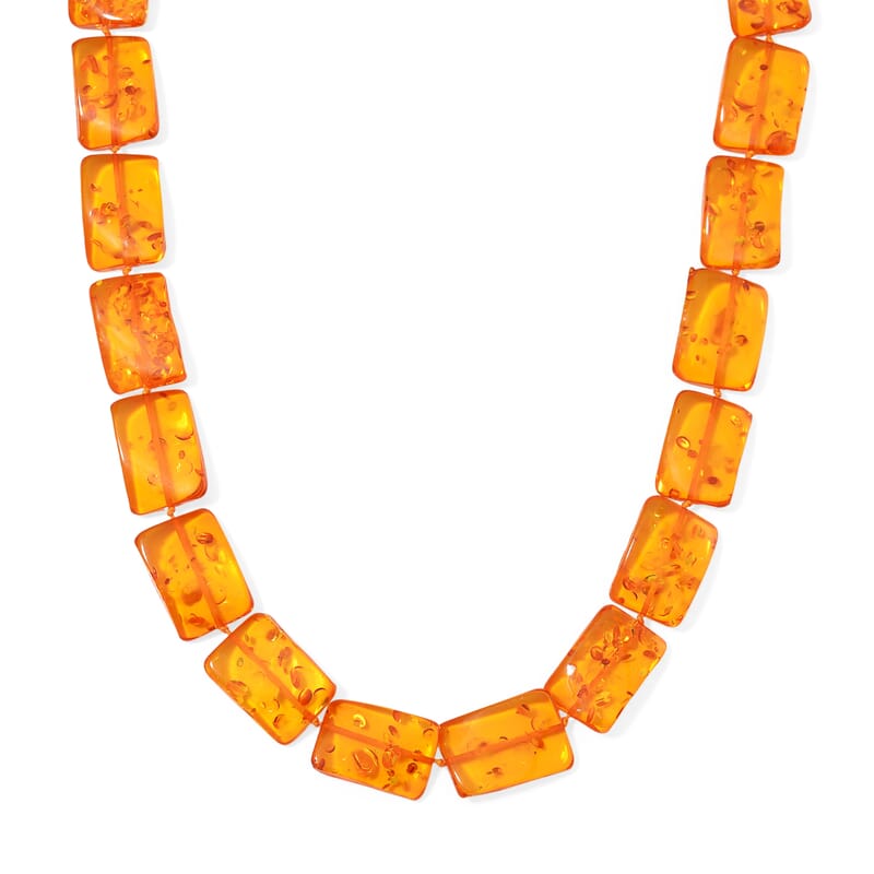 Simulated Amber Fancy Block Necklace 24 Inches