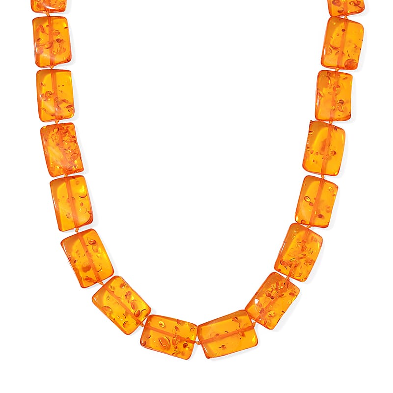 Simulated Amber Fancy Block Necklace 24 Inches