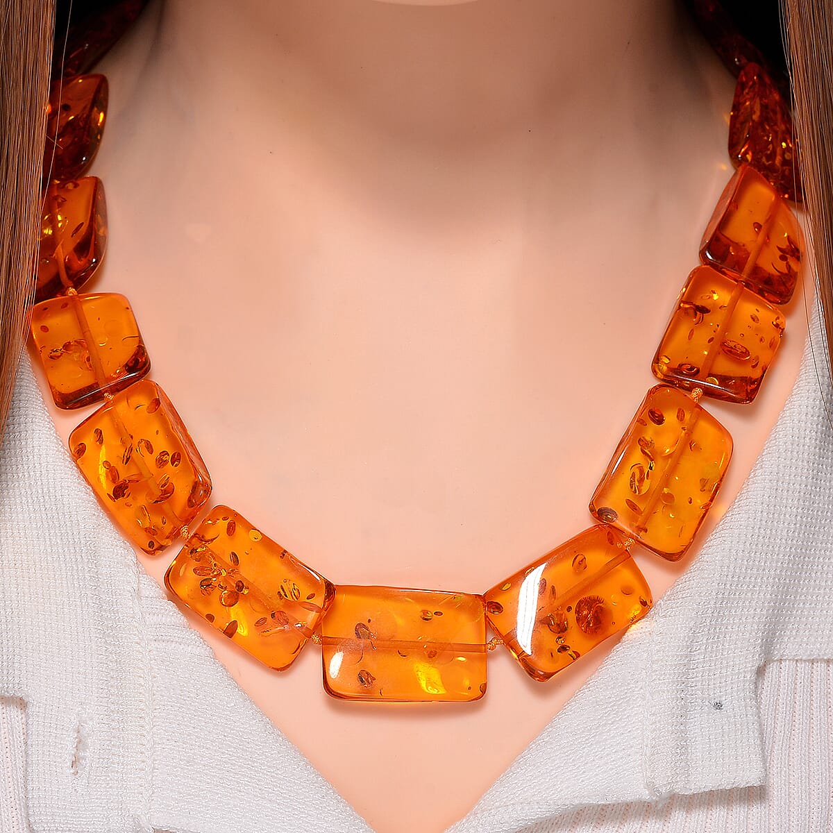 Simulated Amber Fancy Block Necklace 24 Inches image number 1