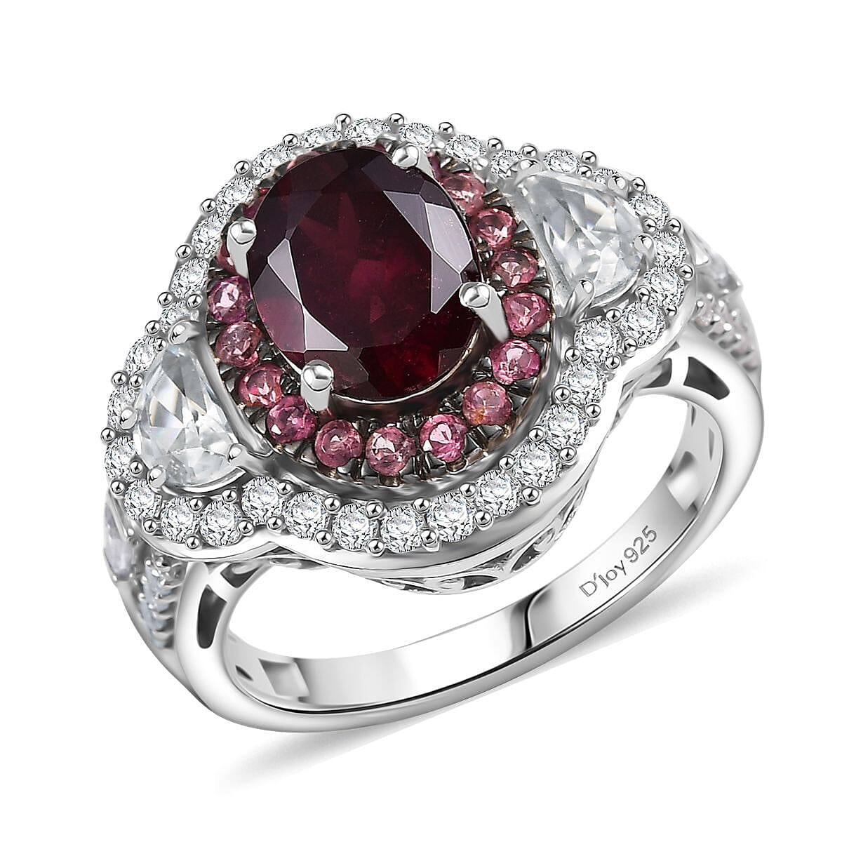D'Joy Orissa Rhodolite Garnet and Multi Gemstone 4.20 ctw Ring in Rhodium Over Sterling Silver (Size 10.0) image number 0