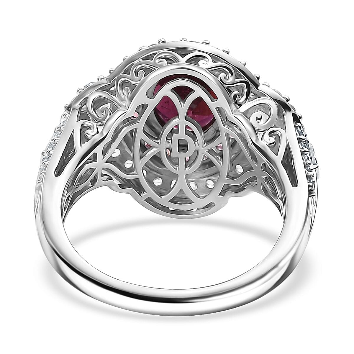 D'Joy Orissa Rhodolite Garnet and Multi Gemstone 4.20 ctw Halo Harmony Ring in Rhodium Over Sterling Silver (Size 6.0) image number 4