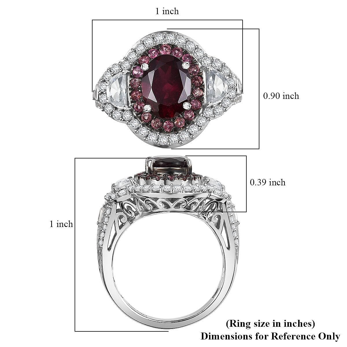 D'Joy Orissa Rhodolite Garnet and Multi Gemstone 4.20 ctw Halo Harmony Ring in Rhodium Over Sterling Silver (Size 6.0) image number 5