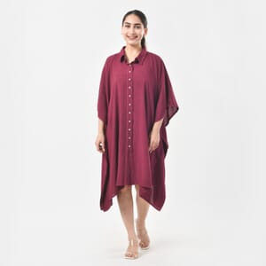 Tamsy Magenta Kaftan with Collar and Front Buttons - One Size Fits Most