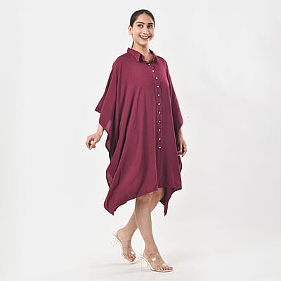 Tamsy Magenta Kaftan with Collar and Front Buttons - One Size Fits Most