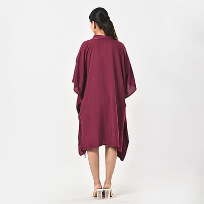 Tamsy Magenta Kaftan with Collar and Front Buttons - One Size Fits Most
