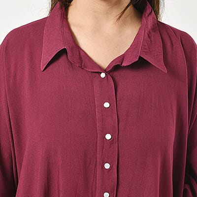 Tamsy Magenta Kaftan with Collar and Front Buttons - One Size Fits Most
