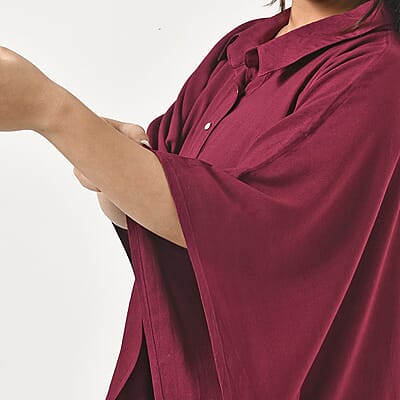 Tamsy Magenta Kaftan with Collar and Front Buttons - One Size Fits Most