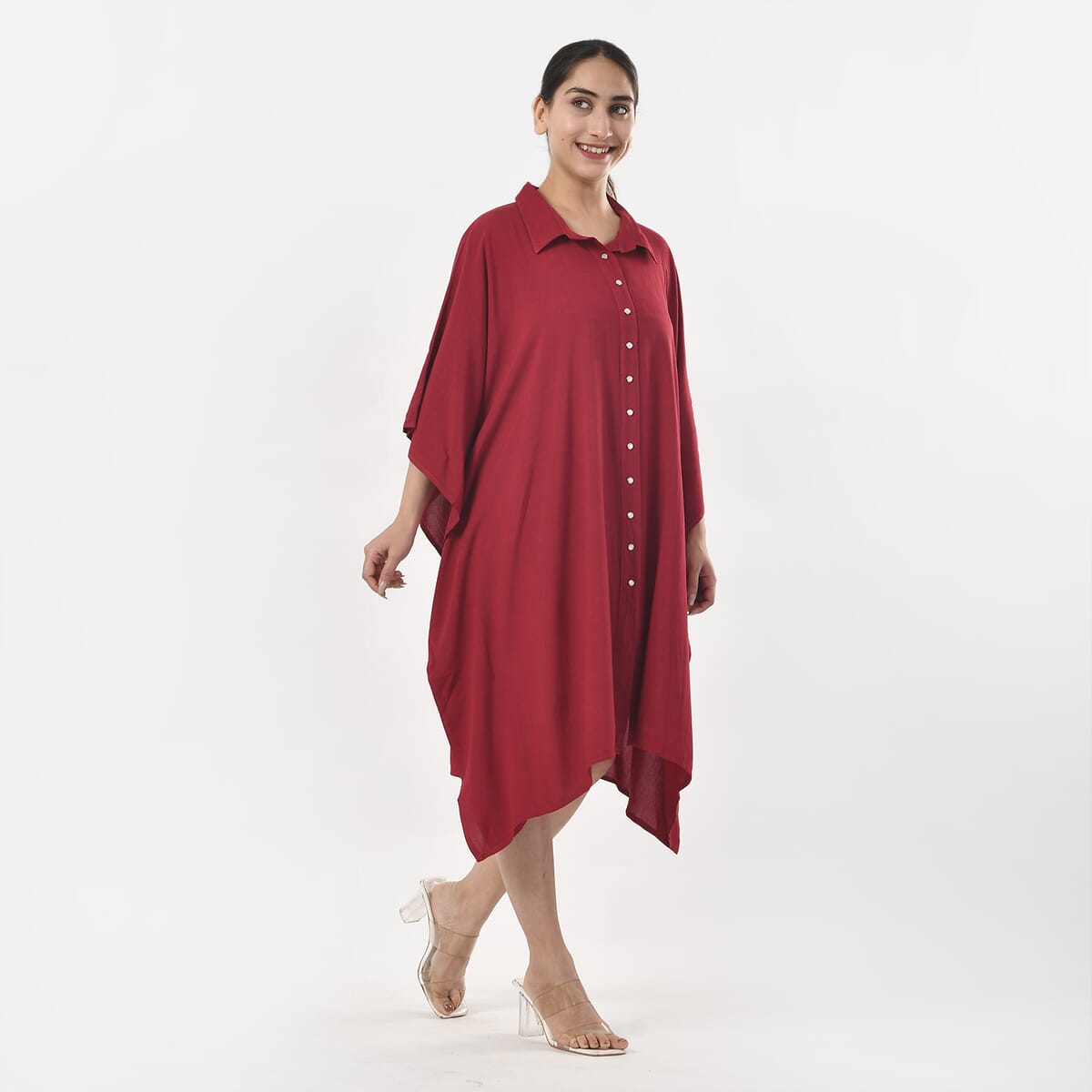 Tamsy Kaftan with Collar and Front Buttons - One Size Fits Most - Red image number 3