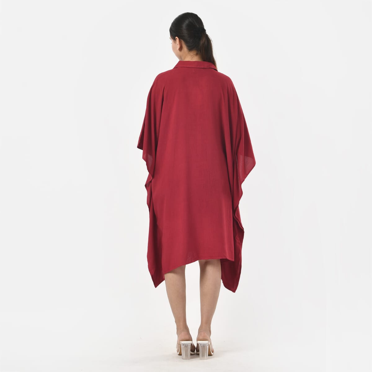 Tamsy Kaftan with Collar and Front Buttons - One Size Fits Most - Red image number 4