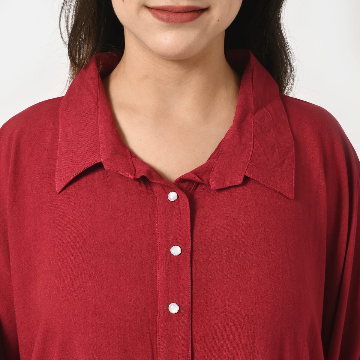 Tamsy Kaftan with Collar and Front Buttons - One Size Fits Most - Red image number 5