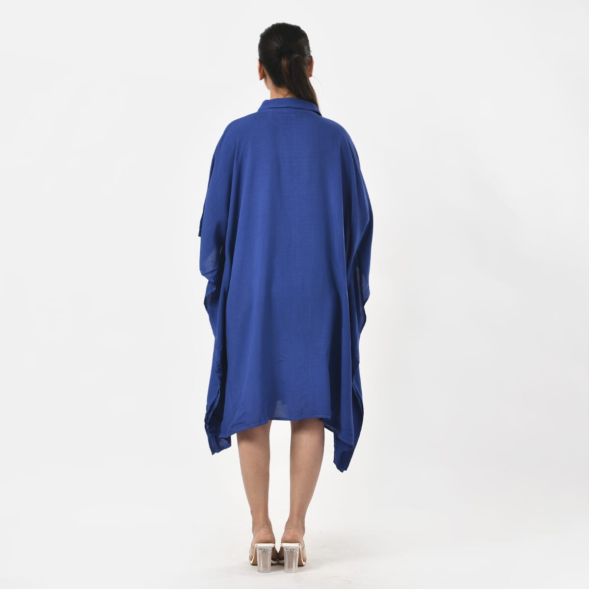 Tamsy Blue Kaftan with Collar and Front Buttons - One Size Fits Most image number 4