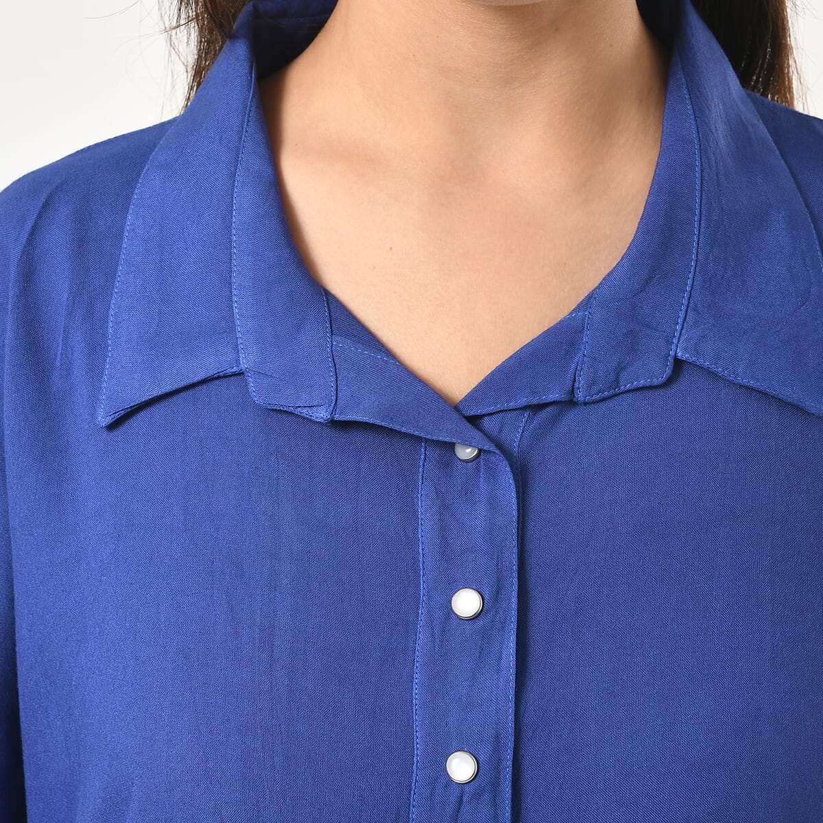 Tamsy Blue Kaftan with Collar and Front Buttons - One Size Fits Most image number 5