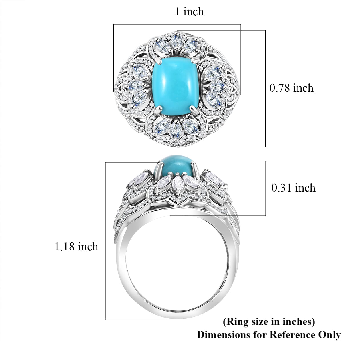 Sleeping Beauty Turquoise and Moissanite 4.30 ctw Ring in Rhodium Over Sterling Silver (Size 10.0) image number 5