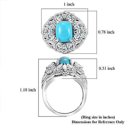 Sleeping Beauty Turquoise and Moissanite 4.30 ctw Ring in Rhodium Over Sterling Silver (Size 10.0)