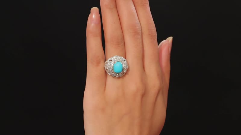 Sleeping Beauty Turquoise, Moissanite Ring in Rhodium Over Sterling Silver (Size 7.0) 4.30 ctw