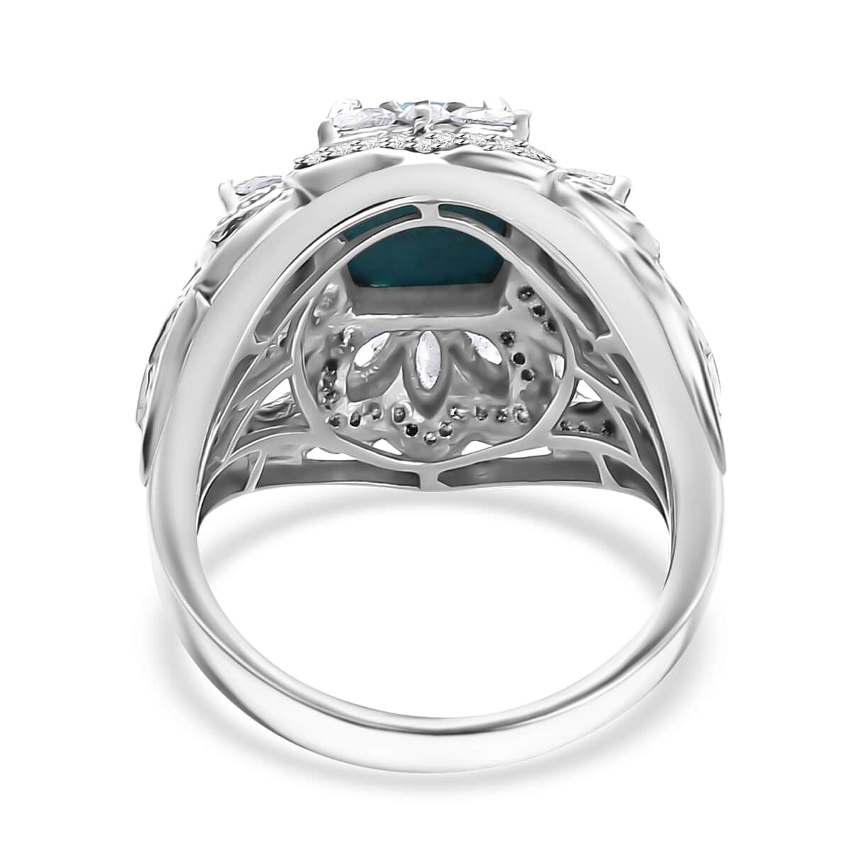 Sleeping Beauty Turquoise and Moissanite 4.30 ctw Ring in Rhodium Over Sterling Silver (Size 7.0) image number 4