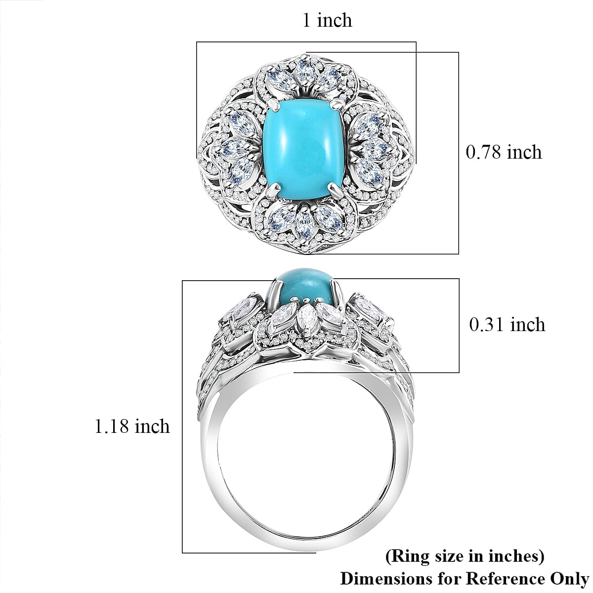 D'Joy Sleeping Beauty Turquoise and Moissanite 4.30 ctw Ring in Rhodium Over Sterling Silver (Size 8.0) (Del. in 8-10 Days) image number 5