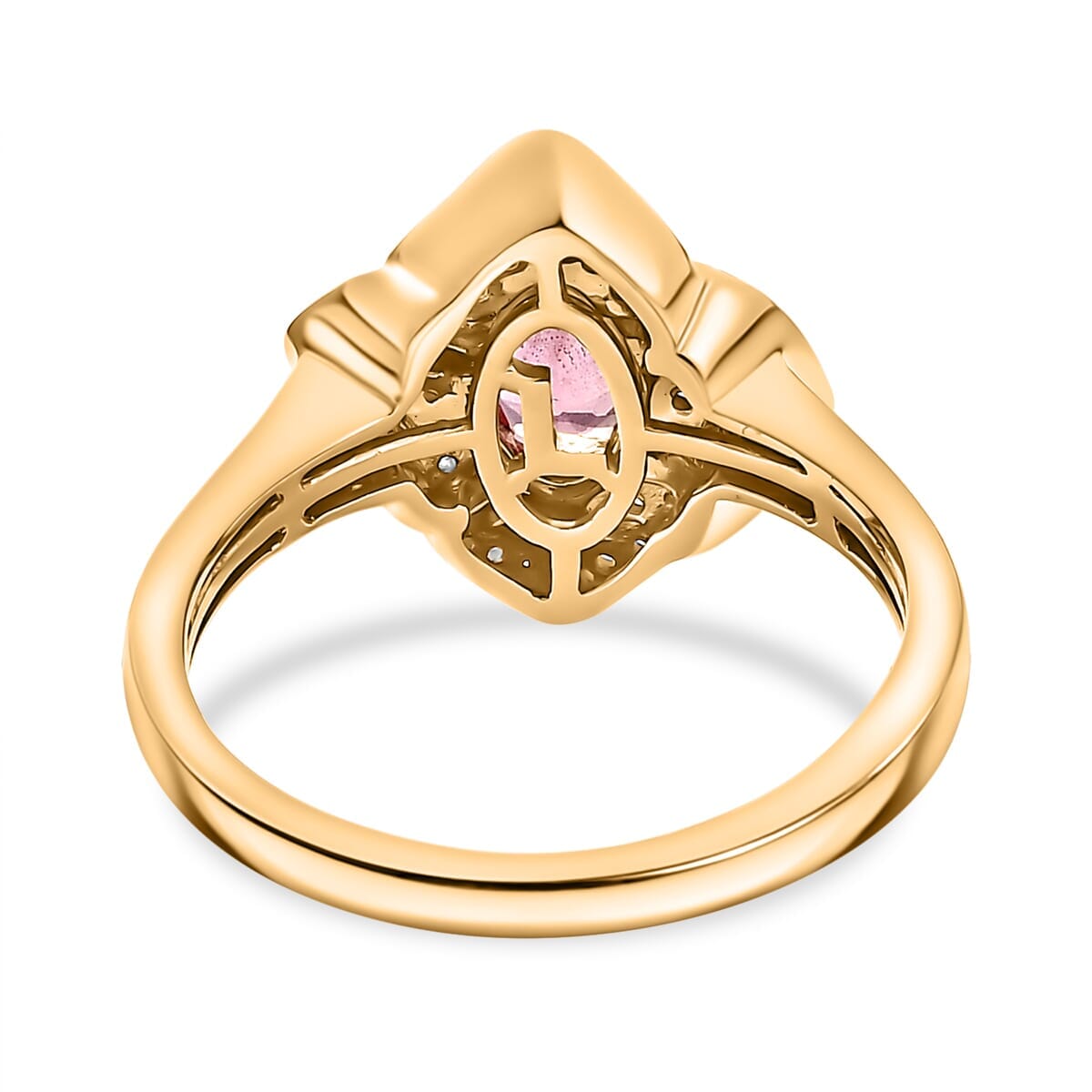 Certified & Appraised Luxoro AAA Padparadscha Sapphire (BT) 10.0) and I2 Diamond 1.30 ctw Ring in 14K Yellow Gold (Size 8.0) image number 4
