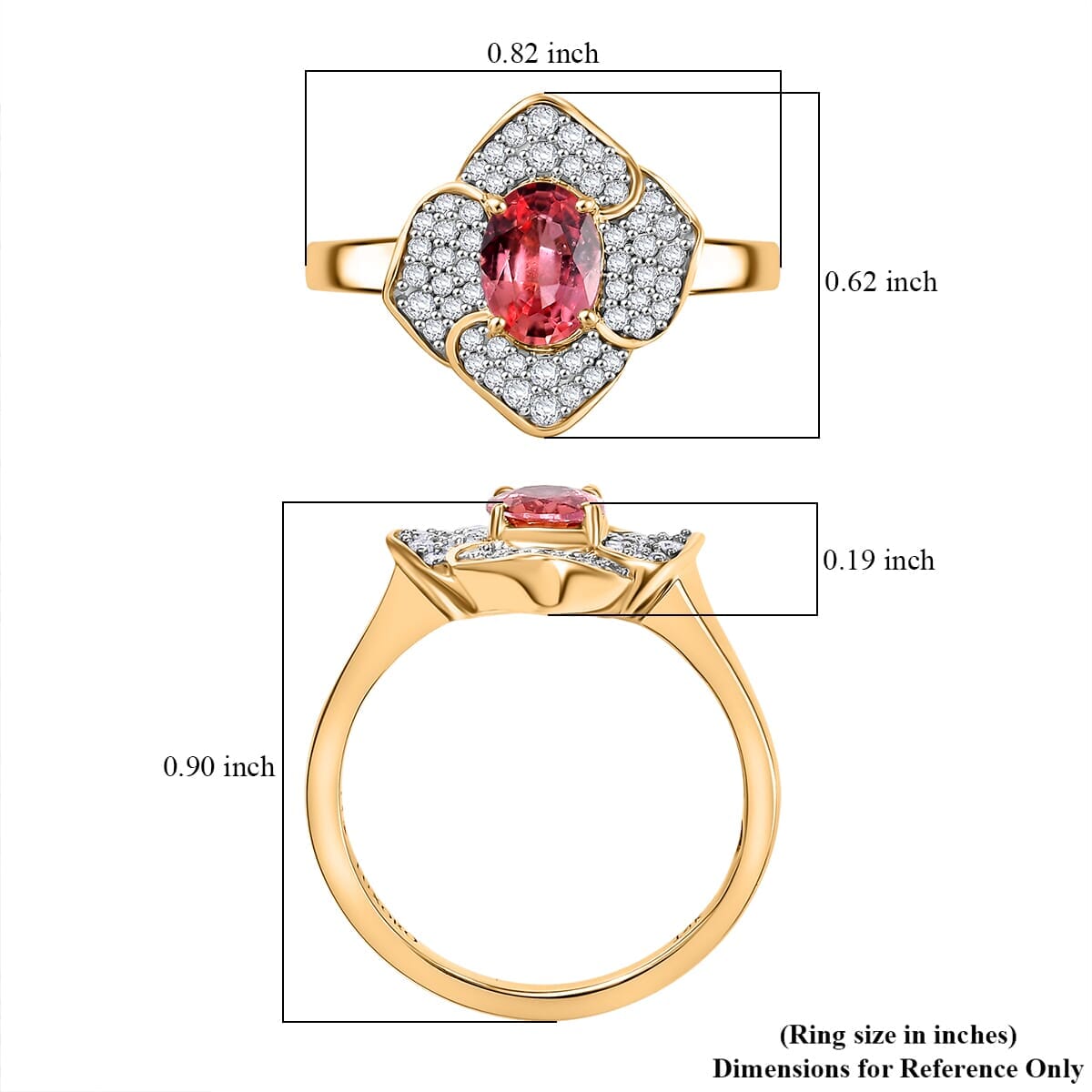 Certified & Appraised Luxoro AAA Padparadscha Sapphire (BT) 10.0) and I2 Diamond 1.30 ctw Ring in 14K Yellow Gold (Size 8.0) image number 5