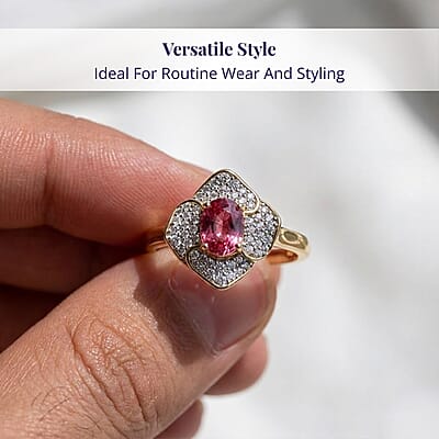Certified & Appraised Luxoro AAA Padparadscha Sapphire (BT) 11.0) and I2 Diamond 1.30 ctw Ring in 14K Yellow Gold (Size 8.0)