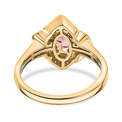 Certified & Appraised Luxoro AAA Padparadscha Sapphire (BT) 11.0) and I2 Diamond 1.30 ctw Ring in 14K Yellow Gold (Size 8.0)