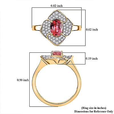 Certified & Appraised Luxoro AAA Padparadscha Sapphire (BT) 12.0) and I2 Diamond 1.30 ctw Ring in 14K Yellow Gold (Size 8.0)