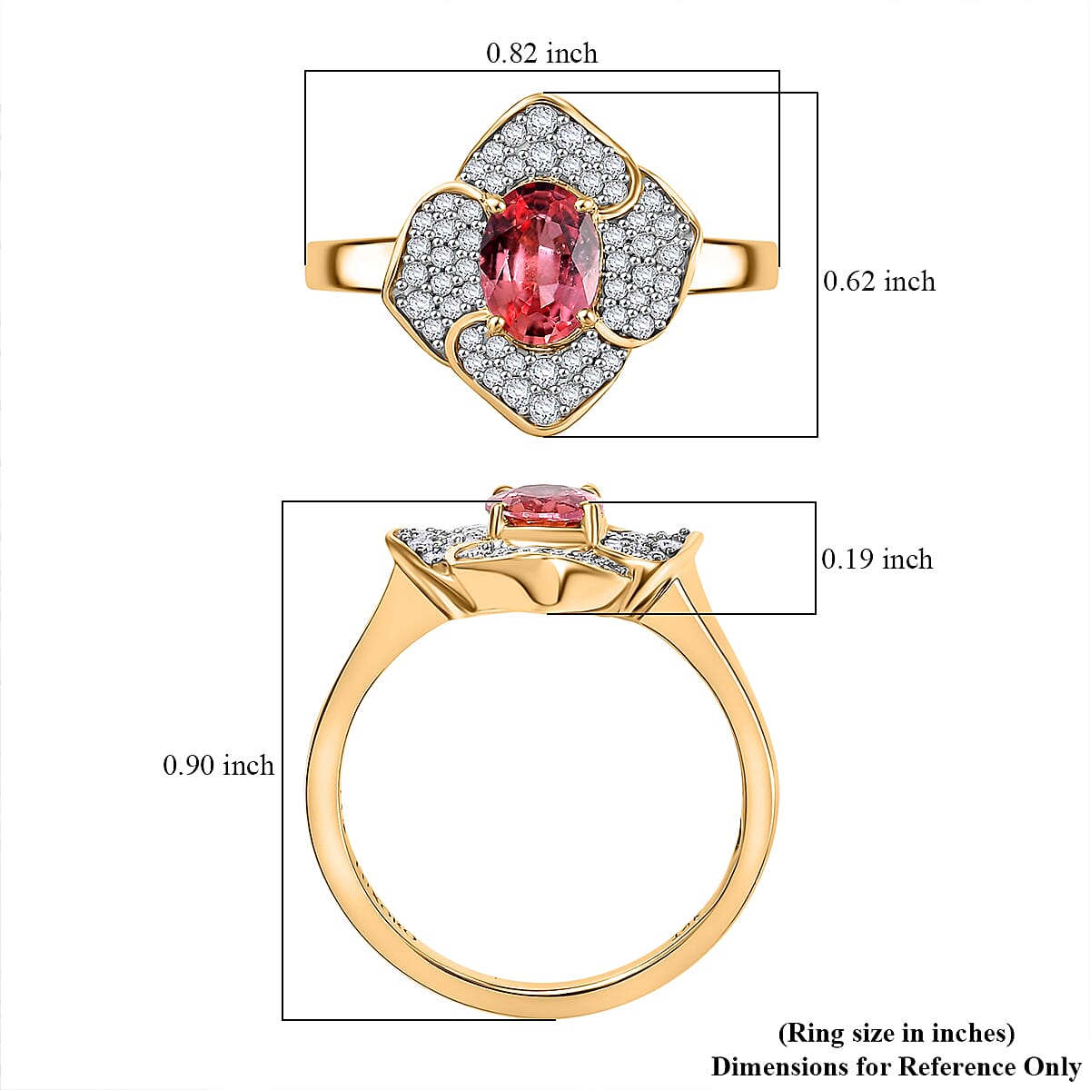 Certified & Appraised Luxoro AAA Padparadscha Sapphire (BT) 7.0) and I2 Diamond 1.30 ctw Ring in 14K Yellow Gold (Size 8.0) image number 5